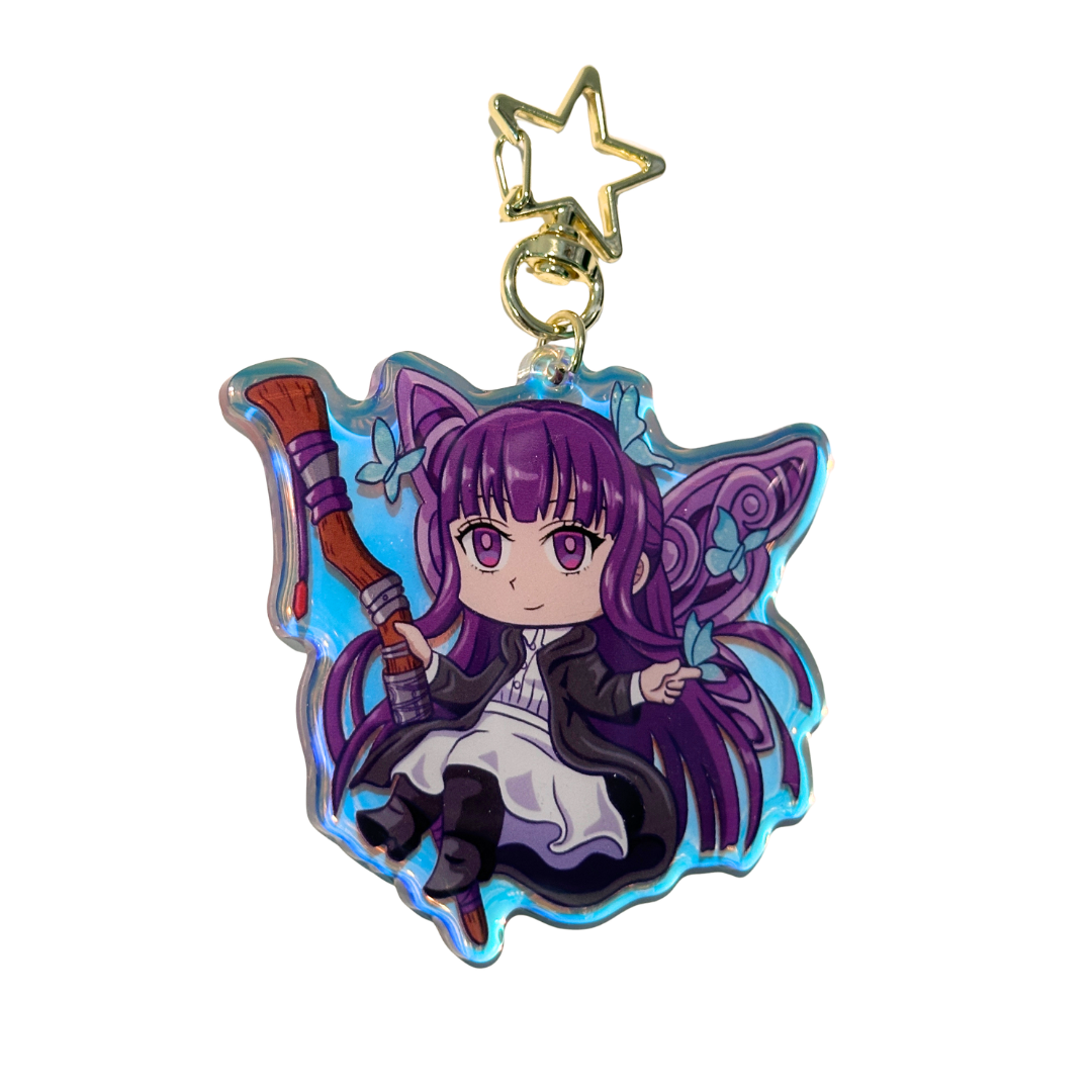 Purple Mage Butterflies Epoxy Rainbow Acrylic Keychain