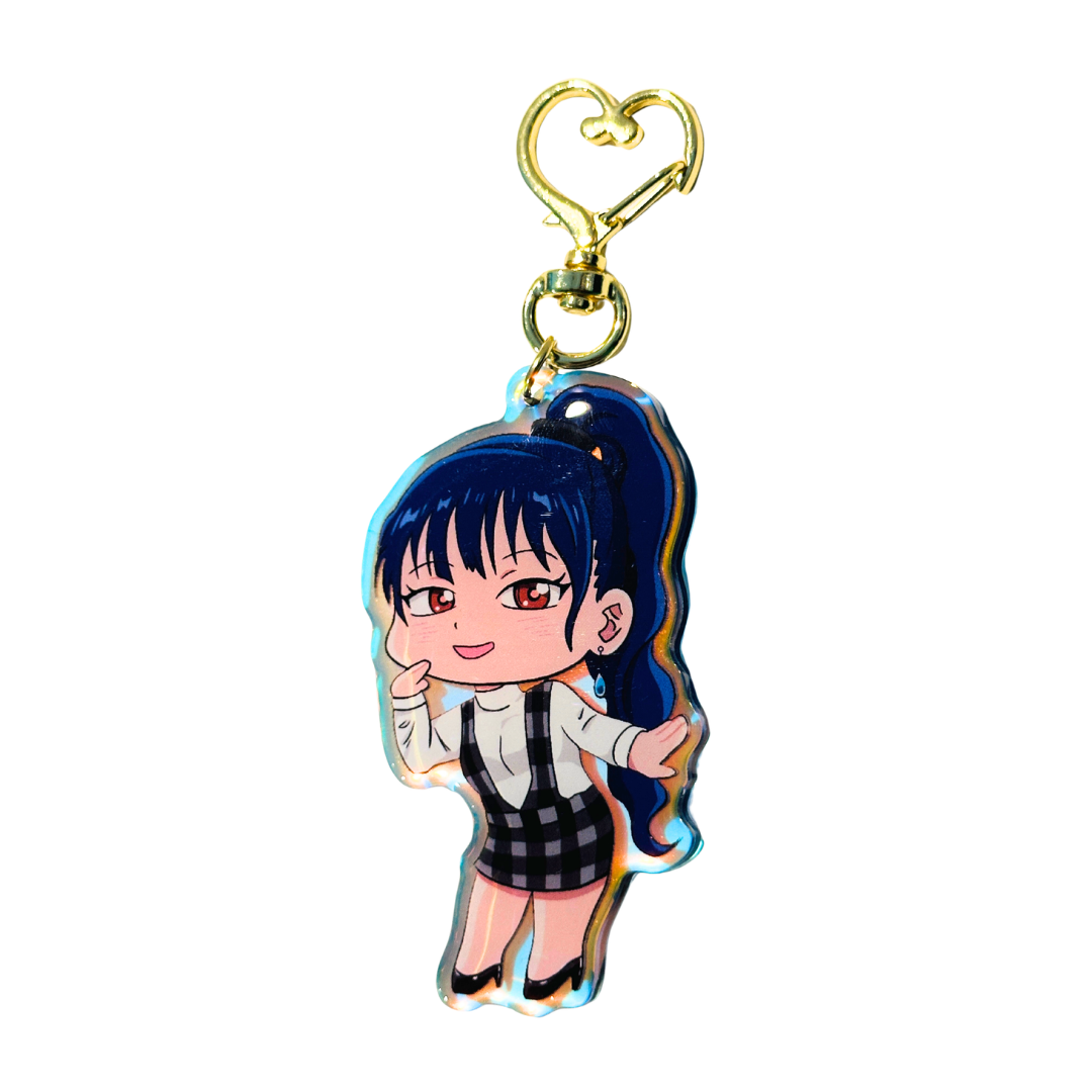 Blue Hair Ponytail Girl Epoxy Rainbow Acrylic Keychain