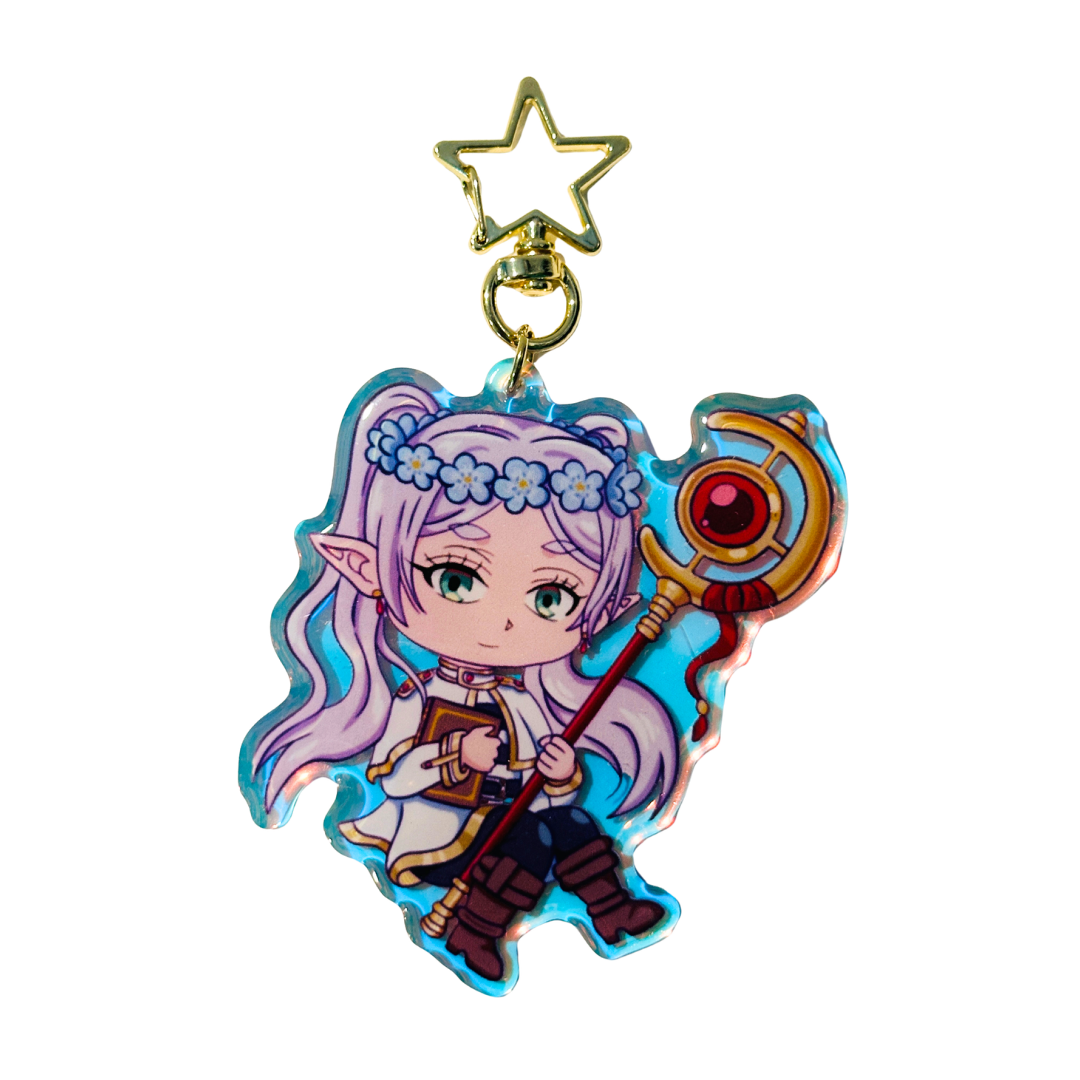 Silver Mage Blue Flowers Epoxy Rain Acrylic Keychain