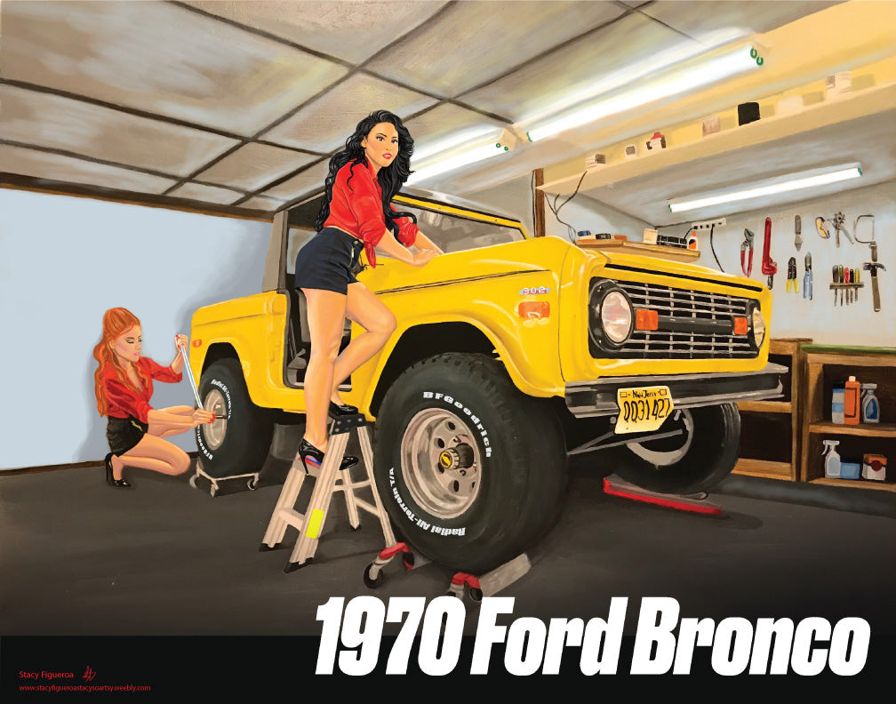 1970 Ford Bronco Yellow with Pin-Up Girls