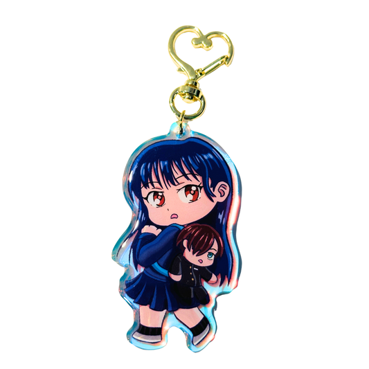 Blue Hair Girl and Boyfriend Backpack Epoxy Rainbow Acrylic Keychain