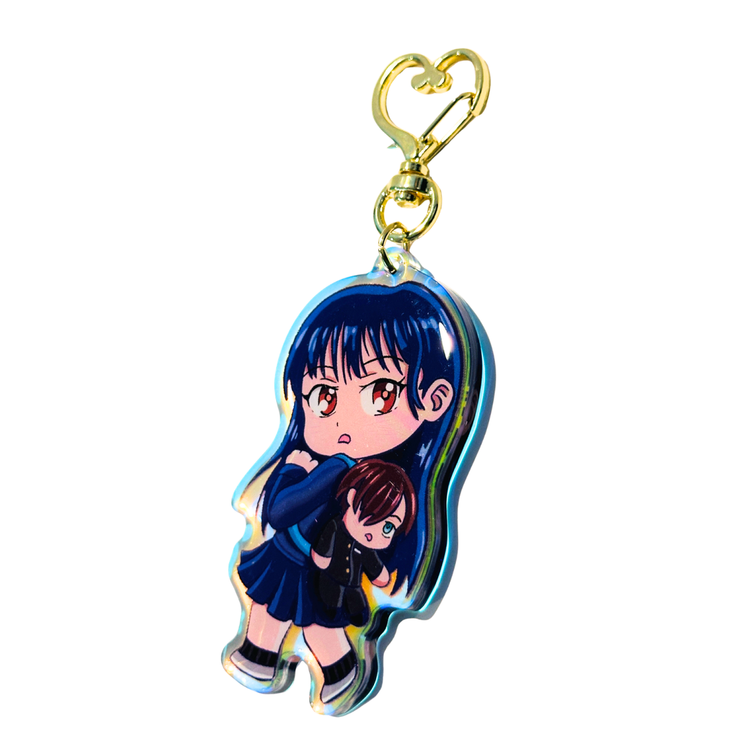 Blue Hair Girl and Boyfriend Backpack Epoxy Rainbow Acrylic Keychain