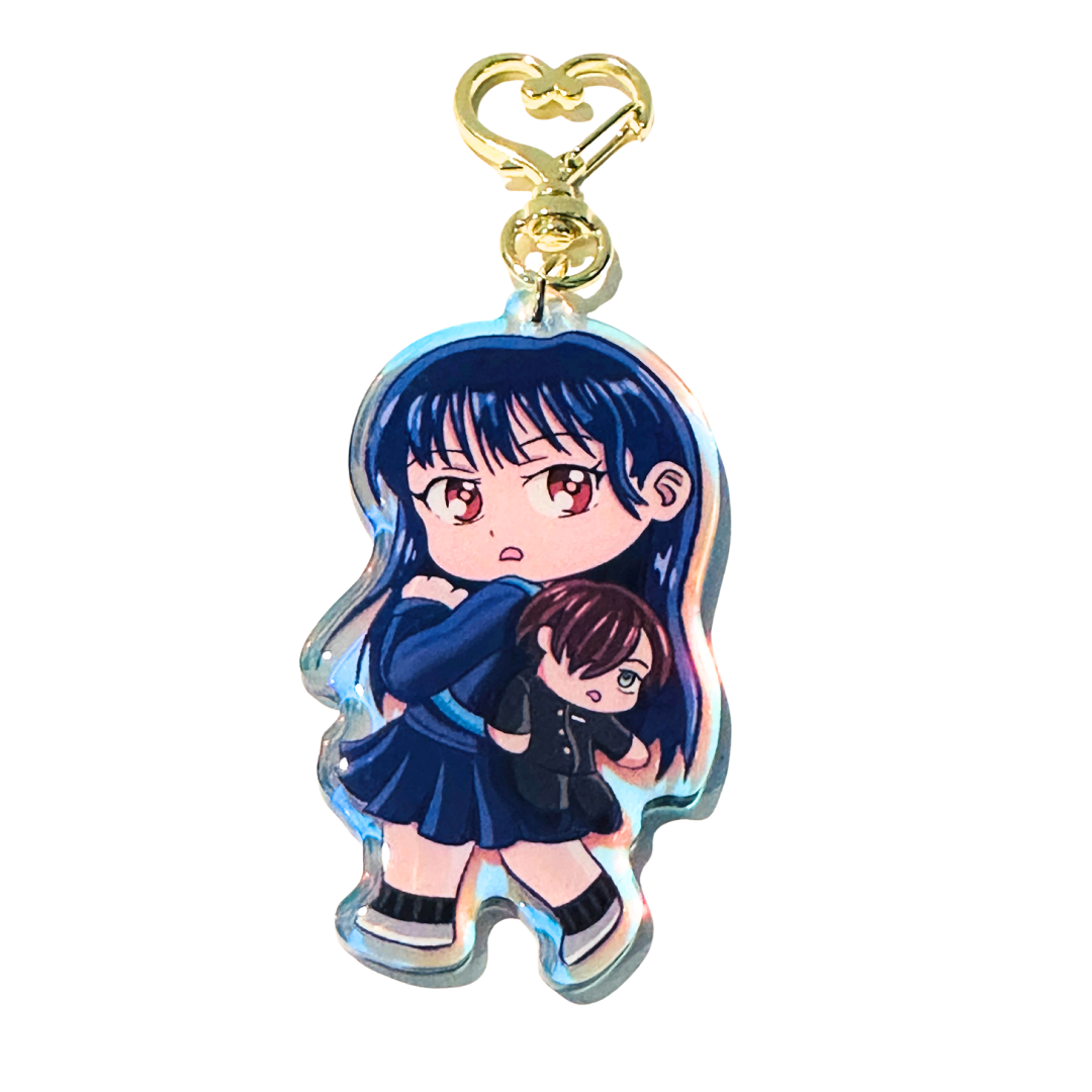 Blue Hair Girl and Boyfriend Backpack Epoxy Rainbow Acrylic Keychain