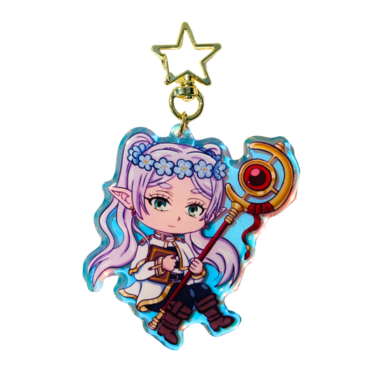 Silver Mage Blue Flowers Epoxy Rain Acrylic Keychain