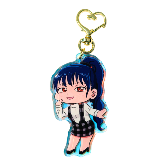 Blue Hair Ponytail Girl Epoxy Rainbow Acrylic Keychain