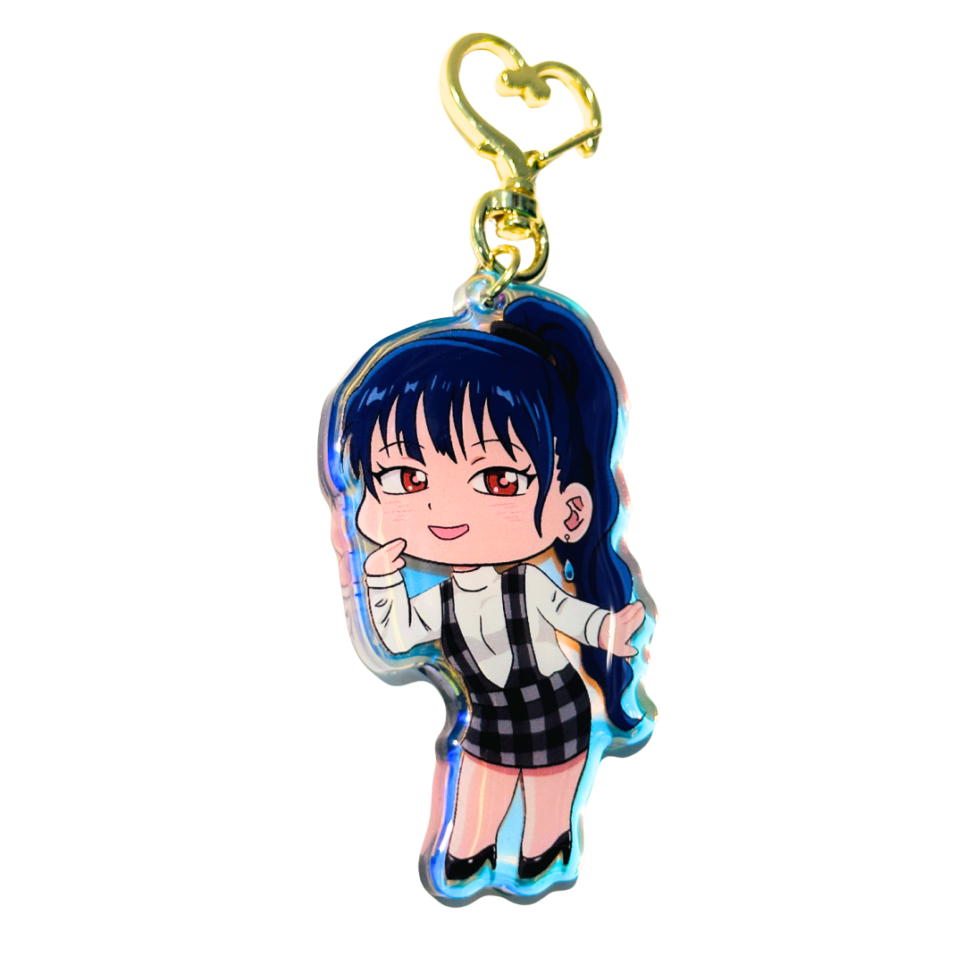 Blue Hair Ponytail Girl Epoxy Rainbow Acrylic Keychain