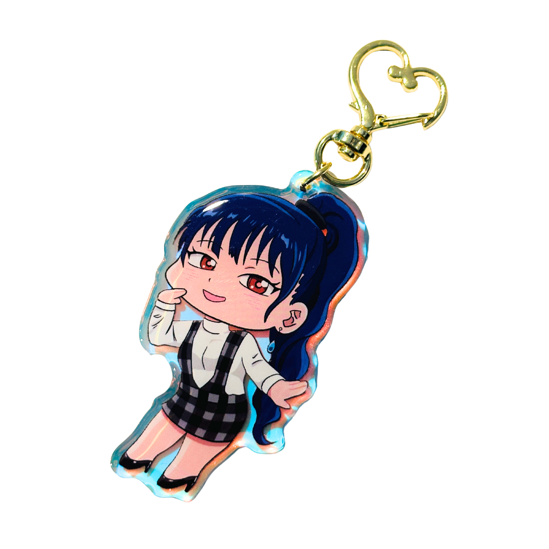 Blue Hair Ponytail Girl Epoxy Rainbow Acrylic Keychain