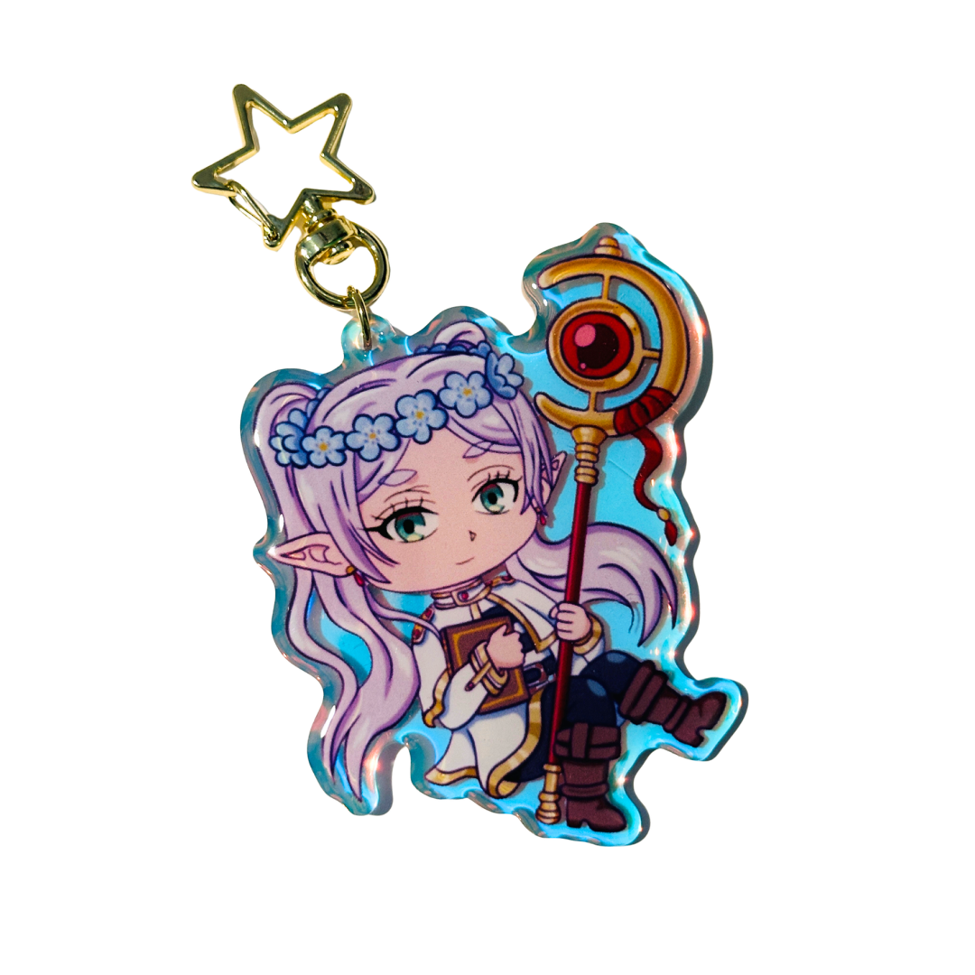Silver Mage Blue Flowers Epoxy Rain Acrylic Keychain