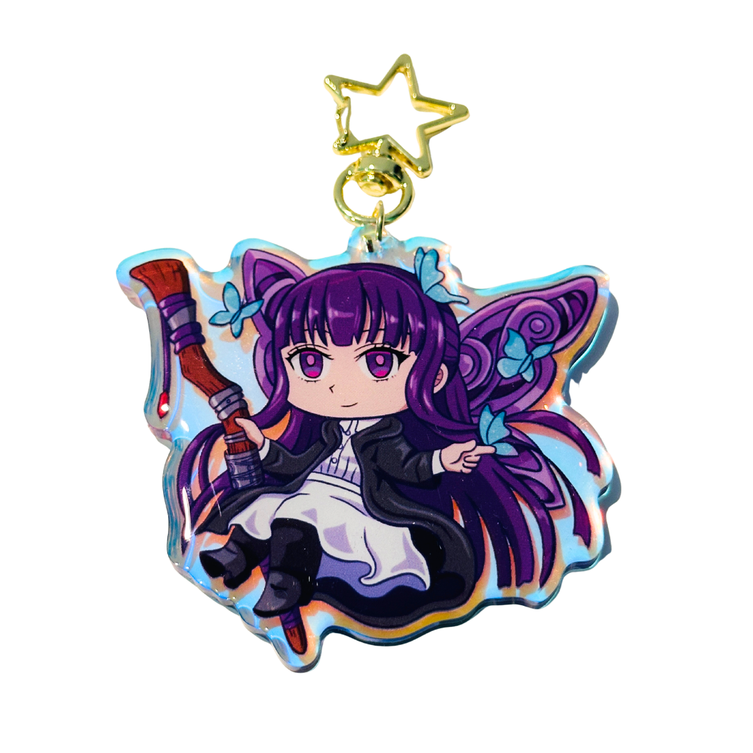 Purple Mage Butterflies Epoxy Rainbow Acrylic Keychain