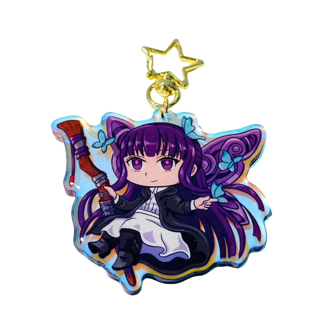 Purple Mage Butterflies Epoxy Rainbow Acrylic Keychain