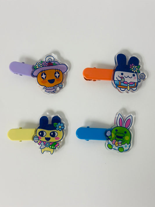 Tamagotchi Easter- Epoxy acrylic Hair Clips / Glitter finish