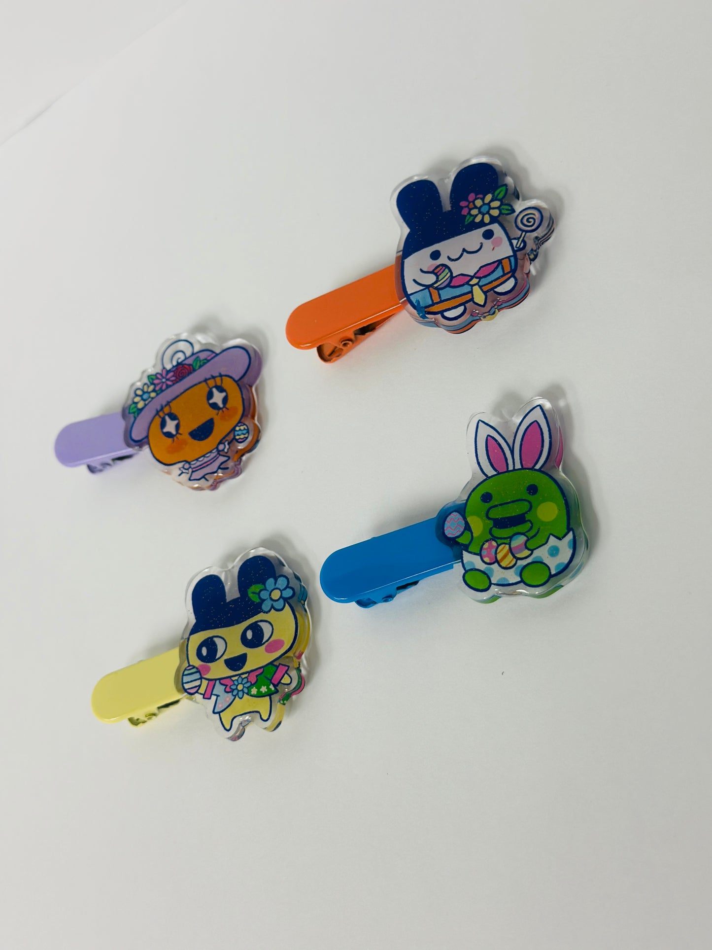 Tamagotchi Easter- Epoxy acrylic Hair Clips / Glitter finish