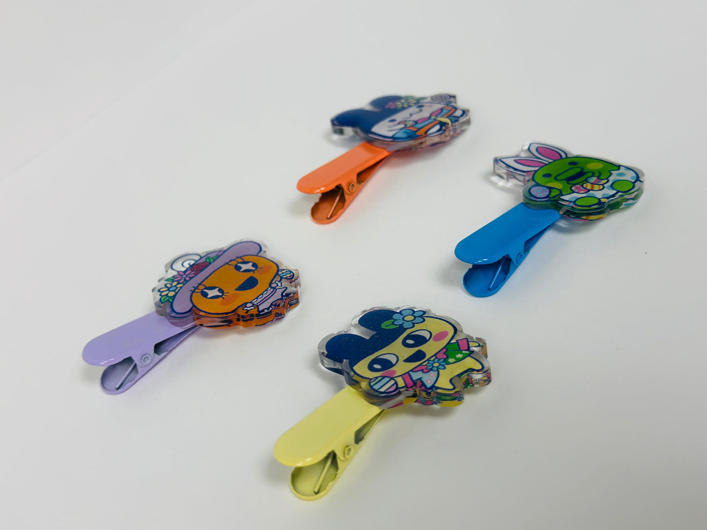 Tamagotchi Easter- Epoxy acrylic Hair Clips / Glitter finish