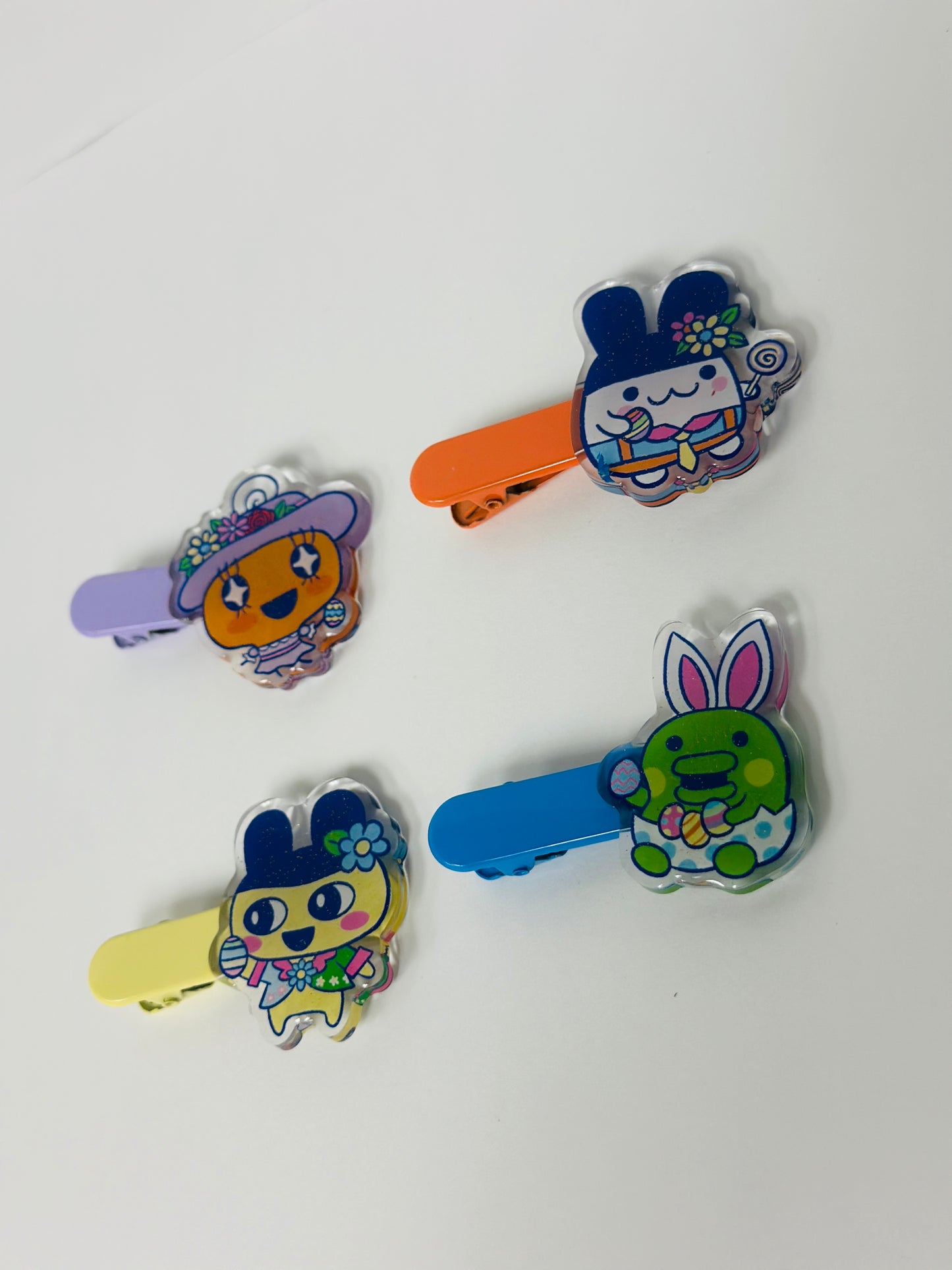 Tamagotchi Easter- Epoxy acrylic Hair Clips / Glitter finish