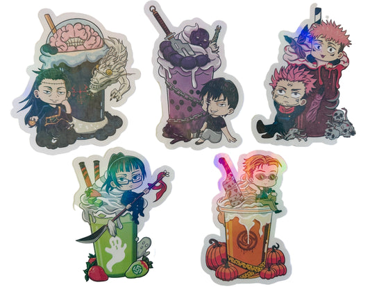 Jujutsu Kaisen Holiday Drink Holographic Waterproof Stickers