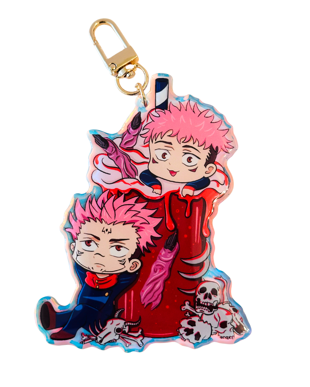 Yuji X SukunaJujutsu Kaisen Holiday Drink -Epoxy Holographic Acrylic Keychains