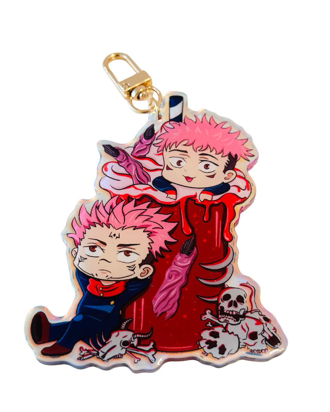Yuji X SukunaJujutsu Kaisen Holiday Drink -Epoxy Holographic Acrylic Keychains