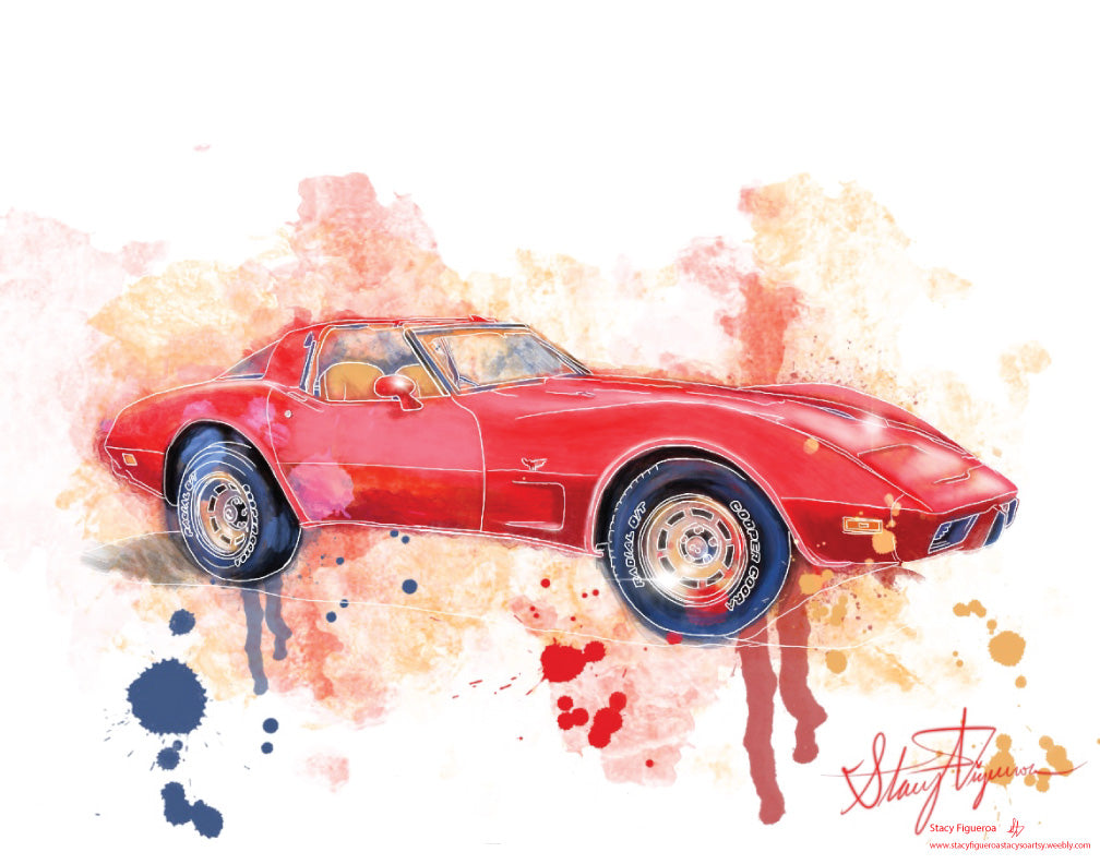 Red Corvette Watercolor