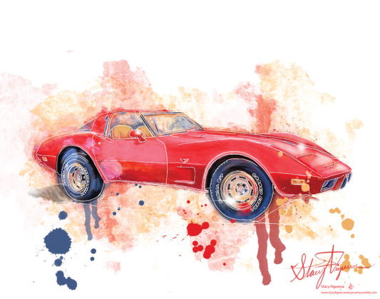 Red Corvette Watercolor