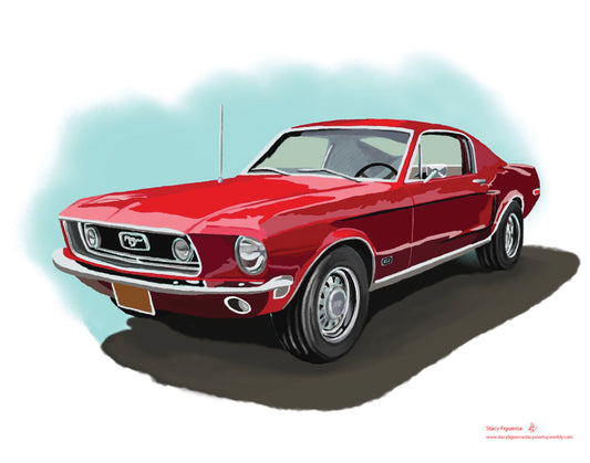 1965 Red Mustang GTS Red Watercolor